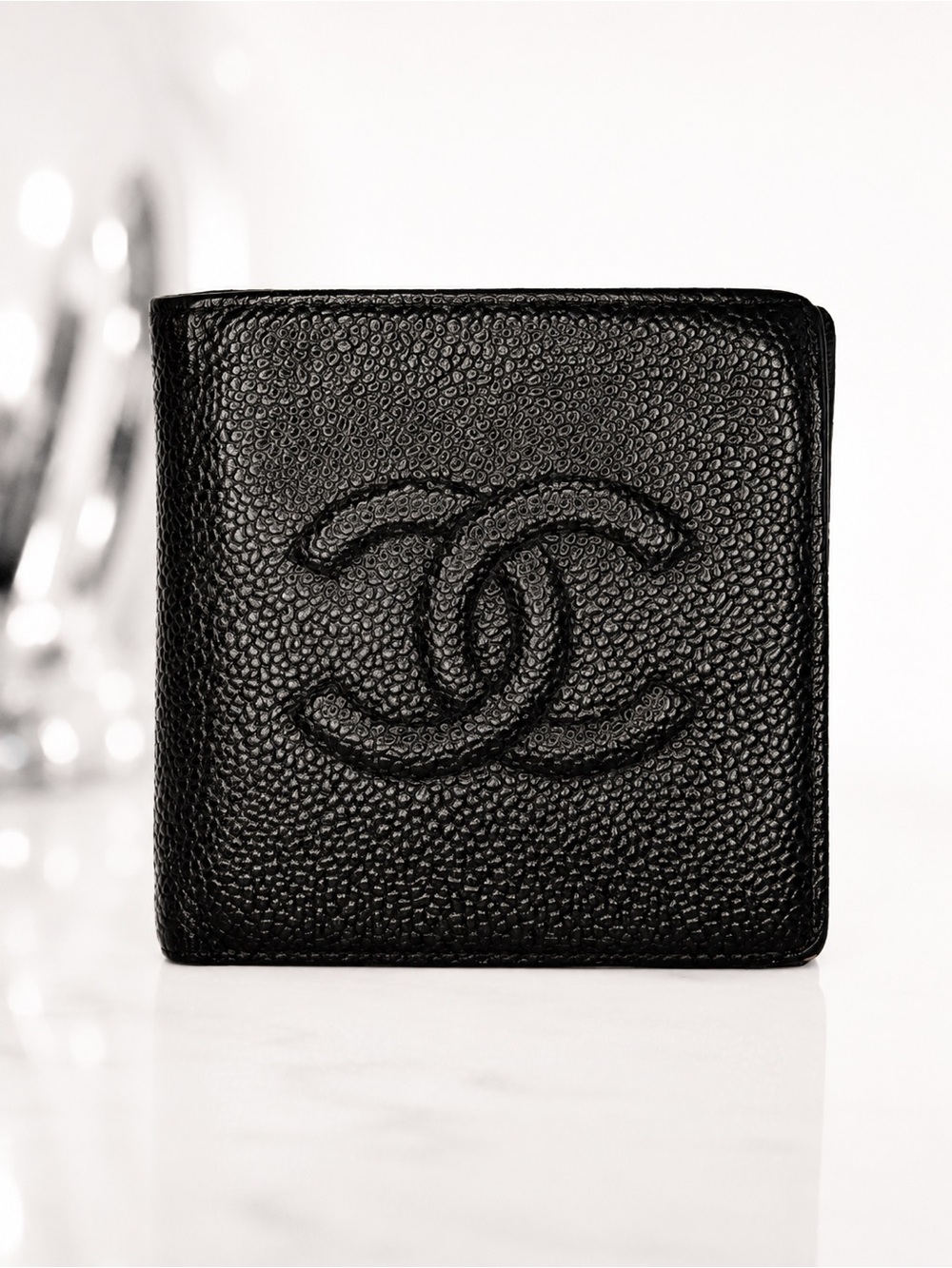 Chanel Black Caviar Leather CC Bifold Wallet | Full Inclusion | Entrupy COA
